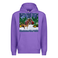 Purple christmas town and farm tractor seamless pattern Premium Hoodie - BundleAndBundleShop