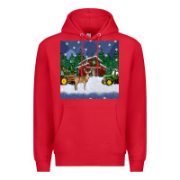 Red christmas town and farm tractor seamless pattern Premium Hoodie - BundleAndBundleShop