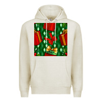 Oatmeal Heather christmas surprise gift box seamless pattern Premium Hoodie - BundleAndBundleShop