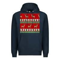 Navy christmas deer and ornaments seamless pattern Premium Hoodie - BundleAndBundleShop