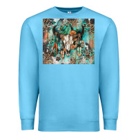 Ocean Blue cowhide bull skull Premium Sweatshirt - Zillion Design Studio