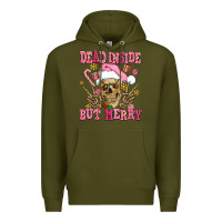 Dead Inside But Merry  Pink Christmas Skeleton Premium Hoodie | Teevron