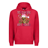 Cardinal dead inside but merry  pink christmas skeleton Premium Hoodie - AdoDesignShop