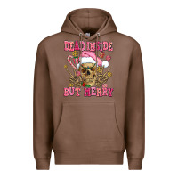 Chestnut dead inside but merry  pink christmas skeleton Premium Hoodie - AdoDesignShop