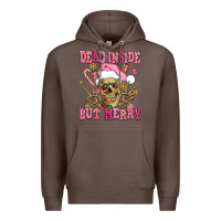 Coffee dead inside but merry  pink christmas skeleton Premium Hoodie - AdoDesignShop