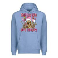 Colony Blue dead inside but merry  pink christmas skeleton Premium Hoodie - AdoDesignShop