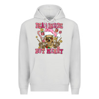 Dove Grey dead inside but merry  pink christmas skeleton Premium Hoodie - AdoDesignShop