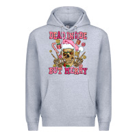 Heather Grey dead inside but merry  pink christmas skeleton Premium Hoodie - AdoDesignShop