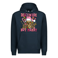 Navy dead inside but merry  pink christmas skeleton Premium Hoodie - AdoDesignShop