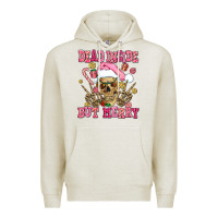Oatmeal Heather dead inside but merry  pink christmas skeleton Premium Hoodie - AdoDesignShop