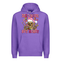 Purple dead inside but merry  pink christmas skeleton Premium Hoodie - AdoDesignShop