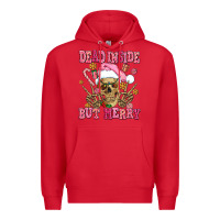 Red dead inside but merry  pink christmas skeleton Premium Hoodie - AdoDesignShop