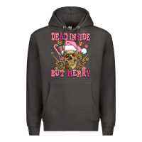 Smoke dead inside but merry  pink christmas skeleton Premium Hoodie - AdoDesignShop