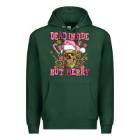 Sports Green dead inside but merry  pink christmas skeleton Premium Hoodie - AdoDesignShop