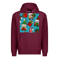 Burgundy christmas gnomes and gift box seamless pattern Premium Hoodie - BundleAndBundleShop