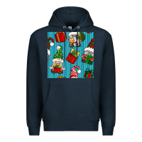 Navy christmas gnomes and gift box seamless pattern Premium Hoodie - BundleAndBundleShop