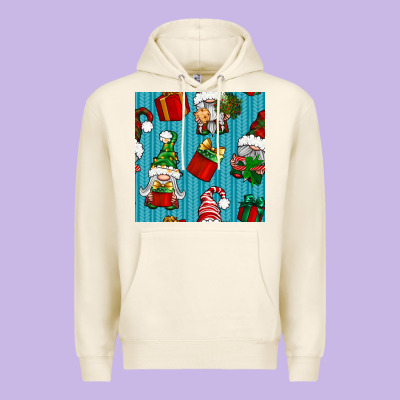 Christmas Gnomes And Gift Box Seamless Pattern Premium Hoodie Designed By Bundleandbundleshop