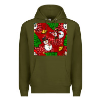 Army Green christmas snowman and trees seamless pattern Premium Hoodie - BundleAndBundleShop