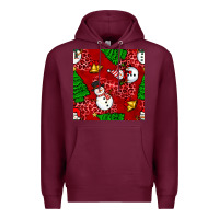 Burgundy christmas snowman and trees seamless pattern Premium Hoodie - BundleAndBundleShop