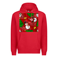 Red christmas snowman and trees seamless pattern Premium Hoodie - BundleAndBundleShop