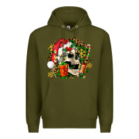 Army Green christmas skull and gift Premium Hoodie - AdoDesignShop