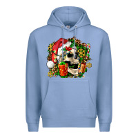 Colony Blue christmas skull and gift Premium Hoodie - AdoDesignShop
