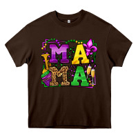 Chocolate Brown Mardi Gras leopard frame mama Mother's Day Heavy Core Tee - LillyAllenDesigns
