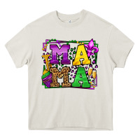 Cream Mardi Gras leopard frame mama Mother's Day Heavy Core Tee - LillyAllenDesigns