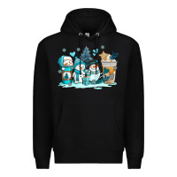 Black winter snowman coffee cups Premium Hoodie - AdoDesignShop