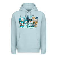 Blue Mist winter snowman coffee cups Premium Hoodie - AdoDesignShop