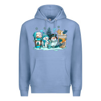 Colony Blue winter snowman coffee cups Premium Hoodie - AdoDesignShop