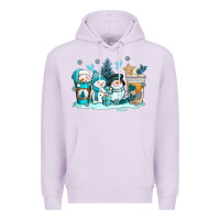 Lilac winter snowman coffee cups Premium Hoodie - AdoDesignShop
