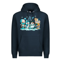 Navy winter snowman coffee cups Premium Hoodie - AdoDesignShop