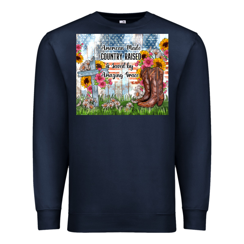 Christian Western American Made Country Raised Premium Sweatshirt by Zillion Design Studio | Teevron