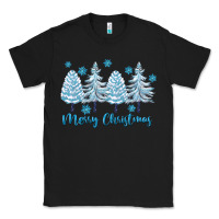 Black merry christmas blue trees Classic Tee - FaDigitalArtStudio