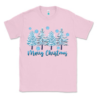 Bubblegum Pink merry christmas blue trees Classic Tee - FaDigitalArtStudio