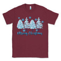 Burgundy merry christmas blue trees Classic Tee - FaDigitalArtStudio