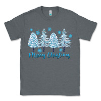 Charcoal Heather merry christmas blue trees Classic Tee - FaDigitalArtStudio