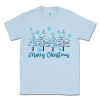Dusty Blue merry christmas blue trees Classic Tee - FaDigitalArtStudio