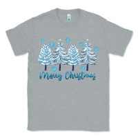 Heather Grey merry christmas blue trees Classic Tee - FaDigitalArtStudio