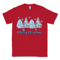 Red merry christmas blue trees Classic Tee - FaDigitalArtStudio