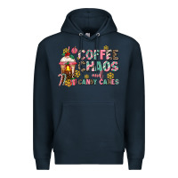 Navy coffee chaos and candy canes Premium Hoodie - AdoDesignShop