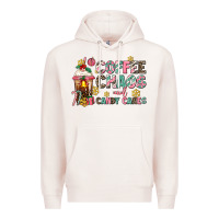 Pale Pink coffee chaos and candy canes Premium Hoodie - AdoDesignShop