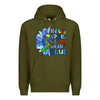 Army Green in april we wear blue sunflower Premium Hoodie - Artiststas