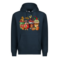 Navy christmas cookie coffee cups Premium Hoodie - AdoDesignShop