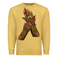 Antique Gold juneteenth nail art with afro hand Premium Sweatshirt - texasbilliewilder
