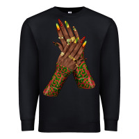 Black juneteenth nail art with afro hand Premium Sweatshirt - texasbilliewilder