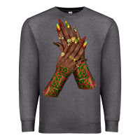 Charcoal Heather juneteenth nail art with afro hand Premium Sweatshirt - texasbilliewilder