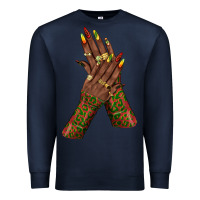 Navy juneteenth nail art with afro hand Premium Sweatshirt - texasbilliewilder