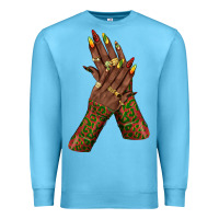 Ocean Blue juneteenth nail art with afro hand Premium Sweatshirt - texasbilliewilder
